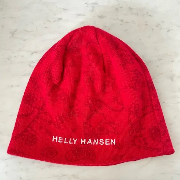 NWOT HELLY HANSEN Beanie. Red with design. - Picture 1 of 2